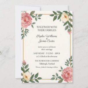 Ivory Blush Coral Rose Wedding Invitation
