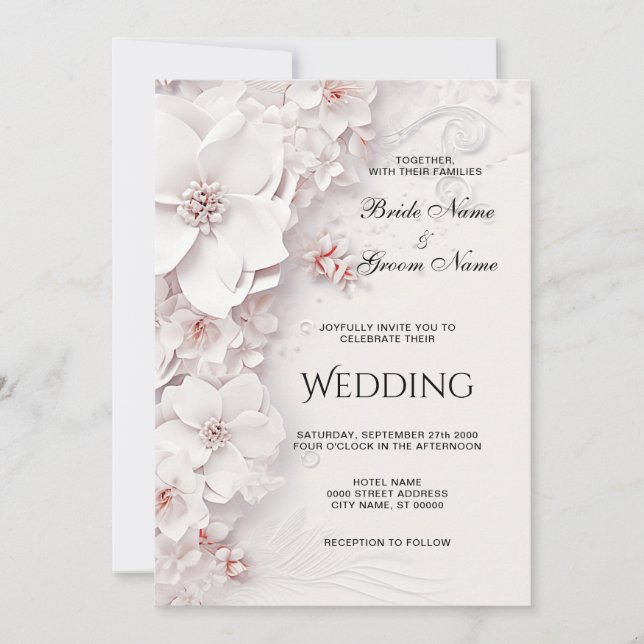 Ivory Blush Faire-part de mariage floral rose (Devant)