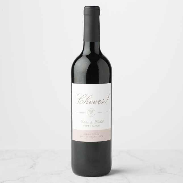 Ivory & Blush | Minimalist Botanical Wedding Wine Label (Front)
