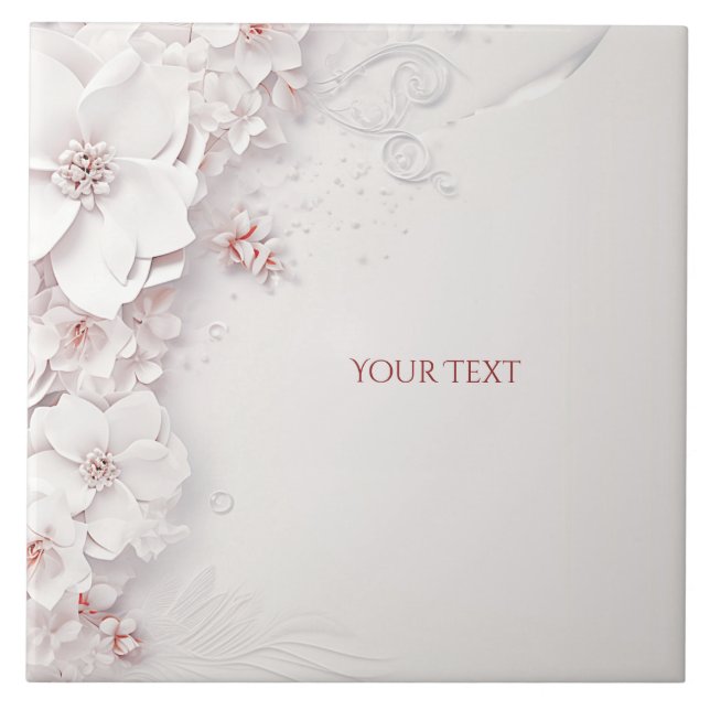 Ivory Blush Pink Floral Ceramic Tile (Front)