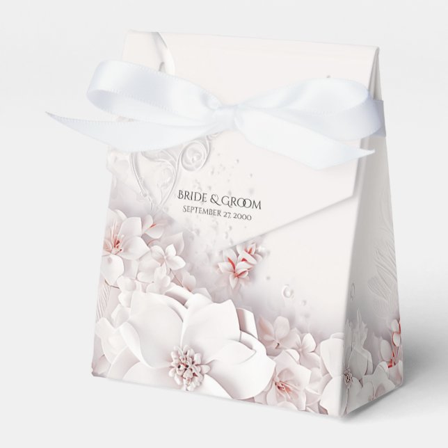 Ivory Blush Pink Floral Favour Box (Front Side)