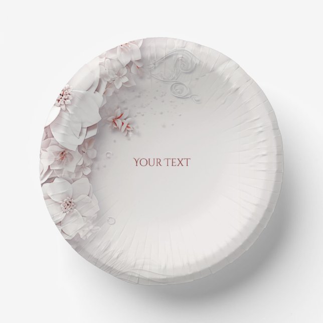 Ivory Blush Pink Floral Paper Bowl Paper Plate (Front)