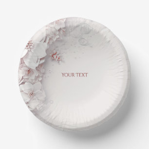 Ivory Blush Pink Floral Paper Bowl Plate
