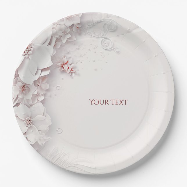Ivory Blush Pink Floral Paper Plate (Front)