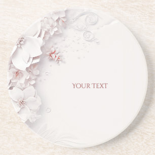Ivory Blush Pink Floral Sandstone Coaster