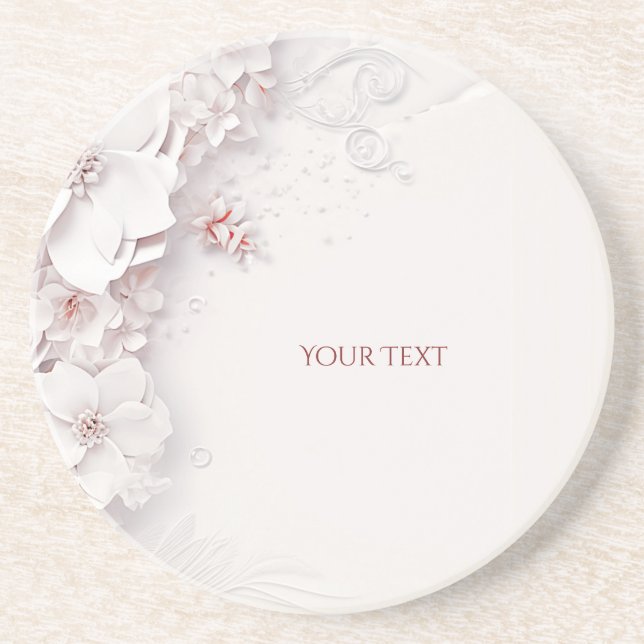 Ivory Blush Pink Floral Sandstone Coaster (Front)