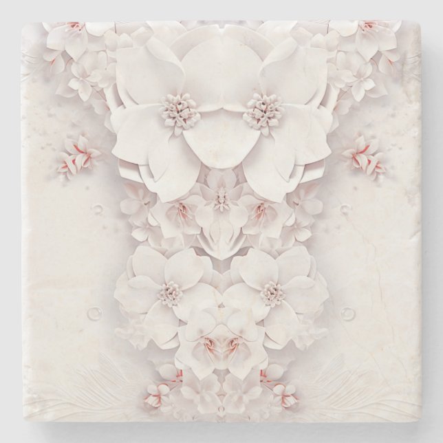Ivory Blush Pink Floral Stone Coaster (Front)