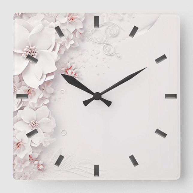 Ivory Blush Pink Floral Wall Clock (Front)