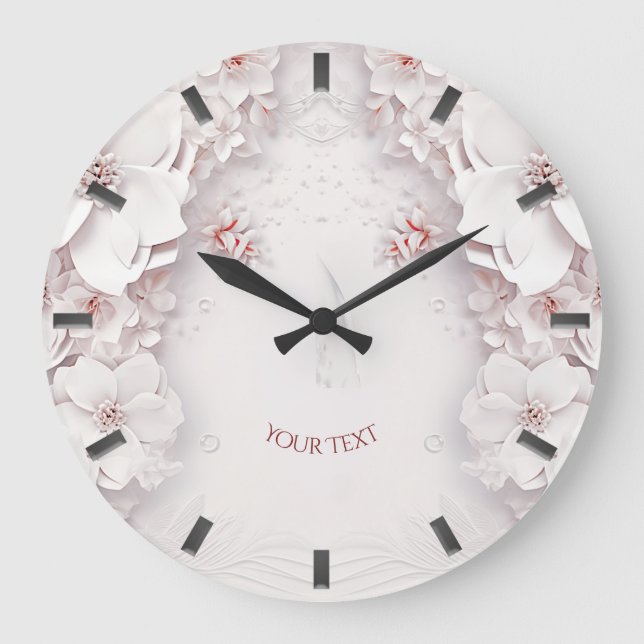 Ivory Blush Pink Floral Wall Clock (Front)