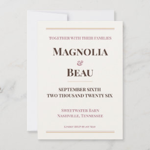 Ivory Blush Pink Minimalist Elegant Wedding Invitation