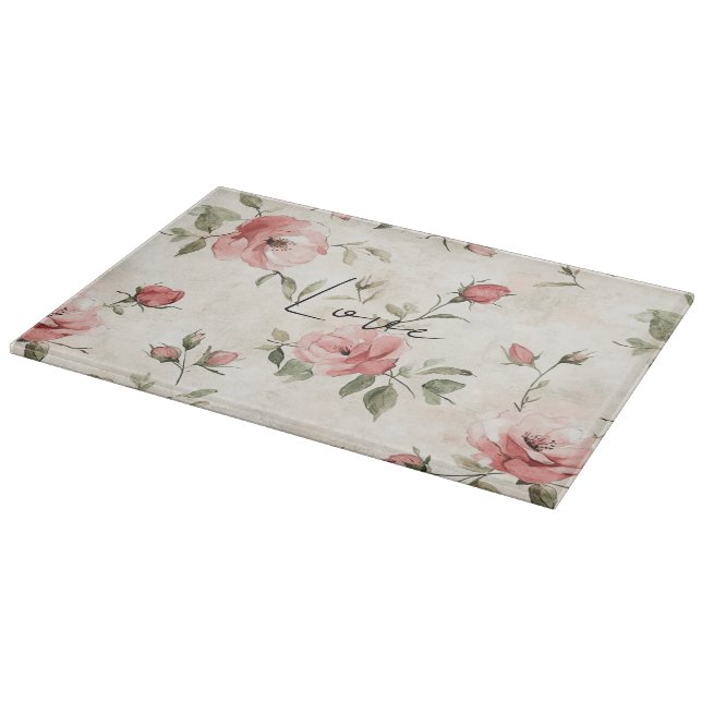 Ivory Blush Pink Roses Floral   Cutting Board (Corner)
