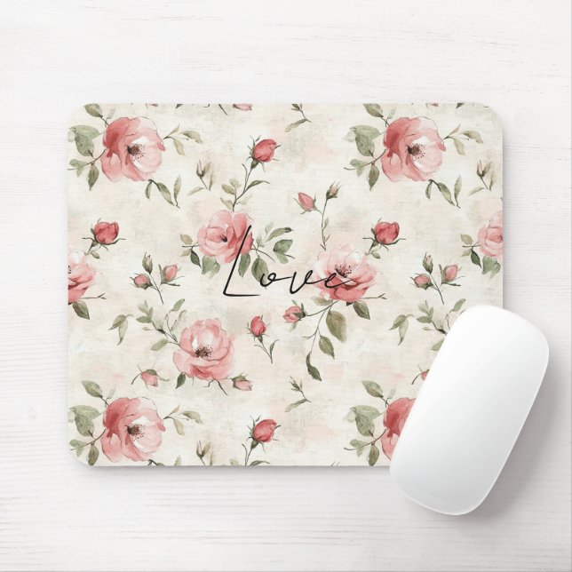Ivory Blush Pink Roses Floral Wedding Mouse Pad (With Mouse)
