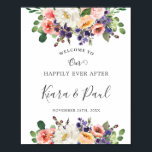 Ivory Blush Purple Peach Floral Greenery Wedding  Poster<br><div class="desc">This vibrant wedding welcome sign features a beautiful watercolor peach, orange, purple, ivory and blush floral arrangement. Personalize it easily and quickly, simply press the Edit Using Design Tools button to further re-arrange and format the style and placement of the text. Also great for other occasions such as birthday party,...</div>