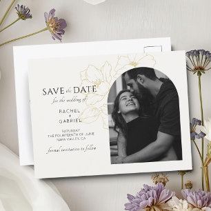 Ivory   Boho Arch Gold Floral Wedding  Postcard