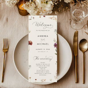 Ivory Boho Fall Wildflowers QR Code Autumn Wedding Program