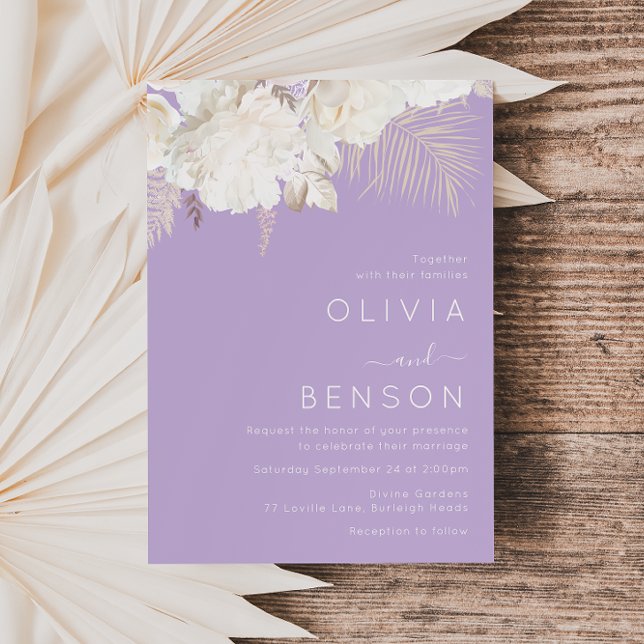 Ivory Boho Flowers Fall Autumn Purple Wedding  Invitation (Creator Uploaded)