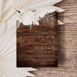 Ivory Boho Flowers Fall Rustic Wood Wedding Invitation