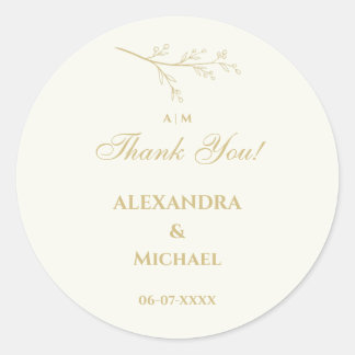Ivory Botanical Minimalist Wedding Thank You Classic Round Sticker