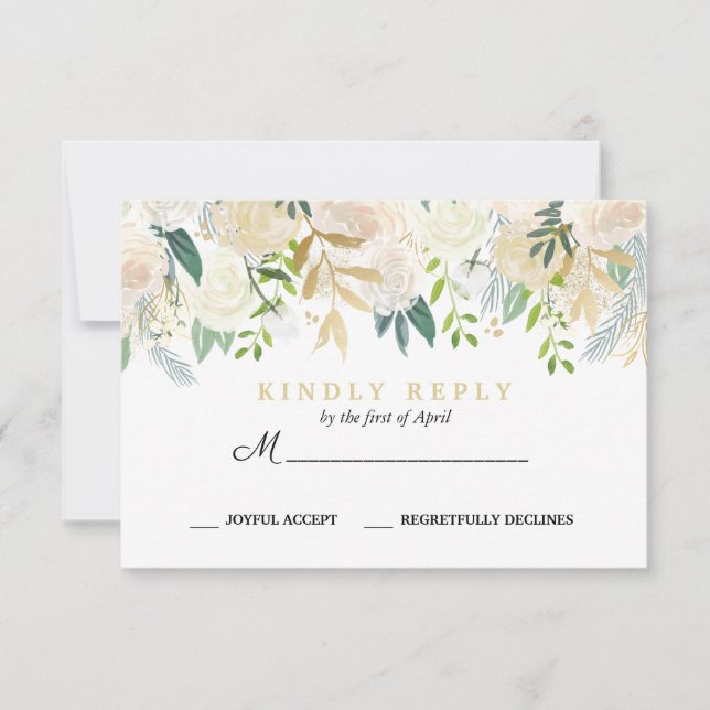 Ivory Bouquet Floral Réponse du Mariage RSVP Mint (Devant)