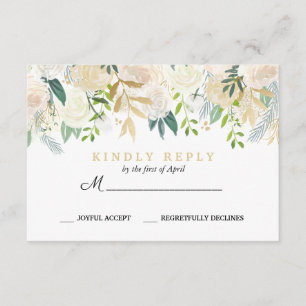 Ivory Bouquet Floral Wedding Response RSVP Pink