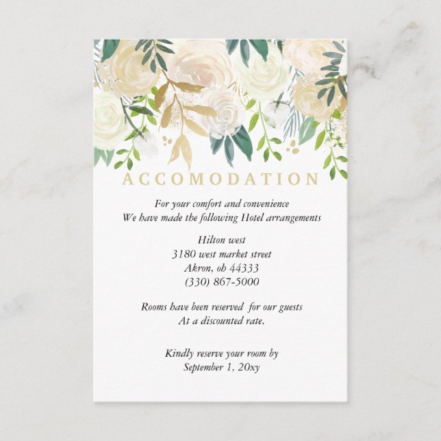 Ivory Bouquet Wedding Accomodation Details Pink Enclosure Card (Front)