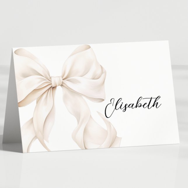 Ivory Bow Bridal Shower Table Name Card  (Creator Uploaded)