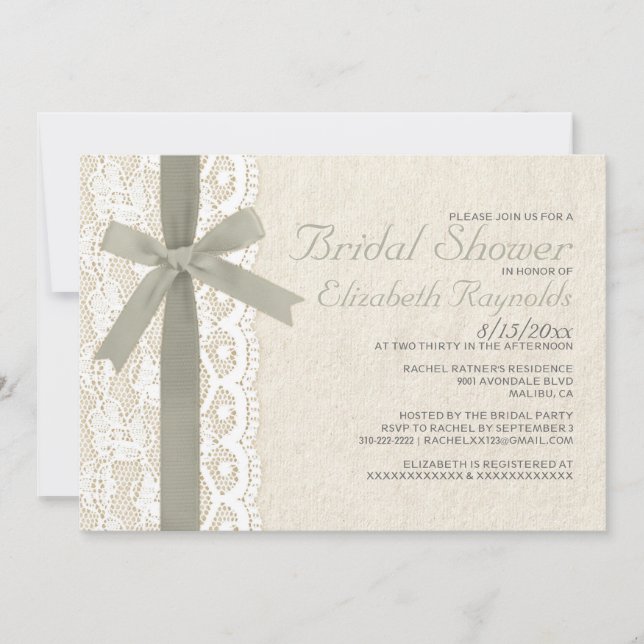 Ivory Bow & Lace Bridal Shower Invitations (Front)