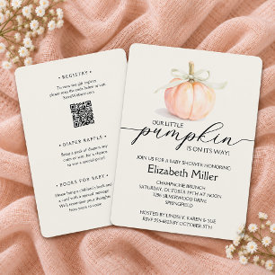 Ivory Bow Little Pumpkin Baby Shower All In One Invitation
