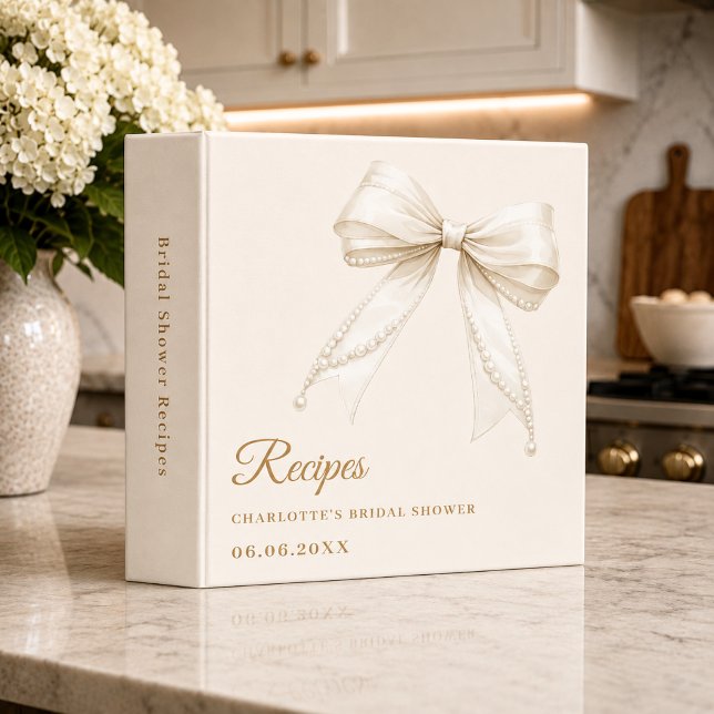 Ivory bow pearls Bridal Shower recipe Binder (Creator Uploaded)