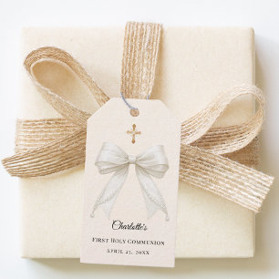 Ivory bow pearls First Holy Communion DIY Gift Tags