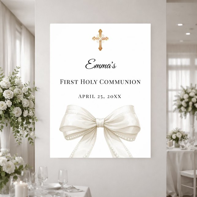 Ivory bow pearls First Holy Communion welcome Poster (Creator Uploaded)