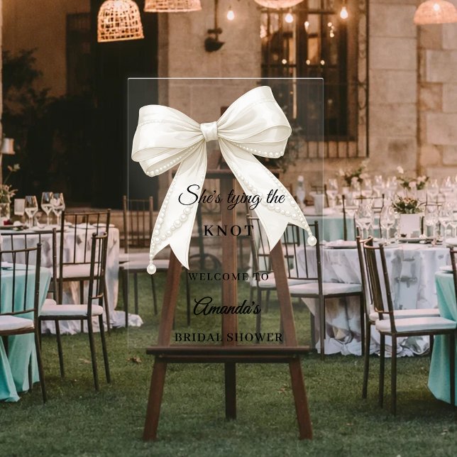 Ivory bow pearls knot Bridal Shower welcome Acrylic Sign (Creator Uploaded)