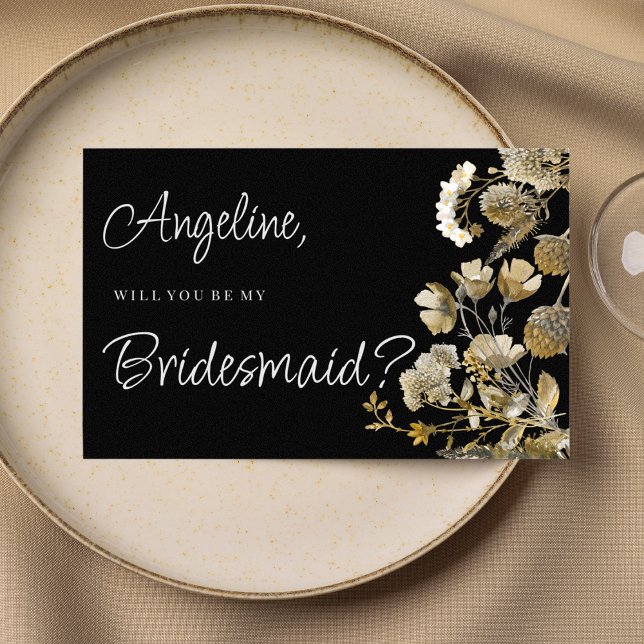 Ivory brown black wildflower winter Bridesmaid Invitation (Ivory brown black wildflower winter Bridesmaid )