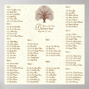 Ivory Brown Swirl Tree wit Birds Seating 12 Tables Poster
