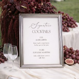 Ivory & Brown Wedding Signature Cocktails Poster