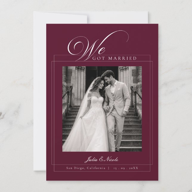 Ivory Burgundy Calligraphy Wedding Announcement (Back)