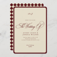 Ivory & Burgundy Checkered Border Retro Wedding