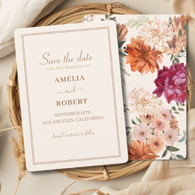 Ivory burgundy floral wedding save the date invitation (Creator Uploaded)