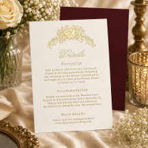 Ivory Burgundy Green Regency Wedding Details Card