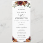 Ivory Burgundy Orange Floral Wedding Program<br><div class="desc">Designed to co-ordinate with our Rustic Blooms wedding collection, this elegant wedding program features a beautiful watercolor burgundy, burnt orange, blush, ivory white roses, hydrangeas, stocks and greenery arrangement. Personalize it with your wedding details easily and quickly, simply press the customise it button to further re-arrange and format the style...</div>