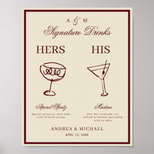 Ivory & Burgundy Retro Signature Drinks Sign