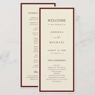 Ivory & Burgundy Retro Vintage Old Money Wedding Program