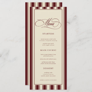 Ivory & Burgundy Stripes Border Retro Wedding Menu