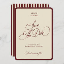 Ivory & Burgundy Stripes Border Retro Wedding