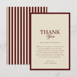 Ivory & Burgundy Stripes Border Retro Wedding Thank You Card