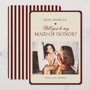Ivory Burgundy Stripes Maid of Honor Proposal Card