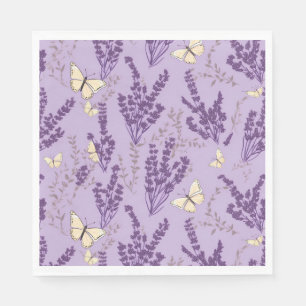 Ivory Butterflies and Lavender Flowers Napkin