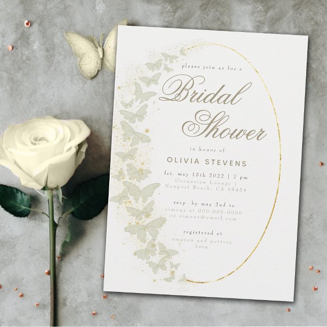 Ivory Butterflies Boho Frame Elegant Bridal Shower Invitation (elegant bohemian butterflies boho frame classic calligraphy bridal shower invitation modern romantic)