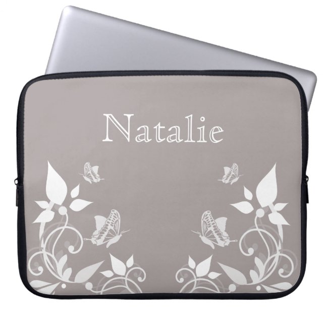 Ivory Butterfly Floral Electronics Sleeve (Front)