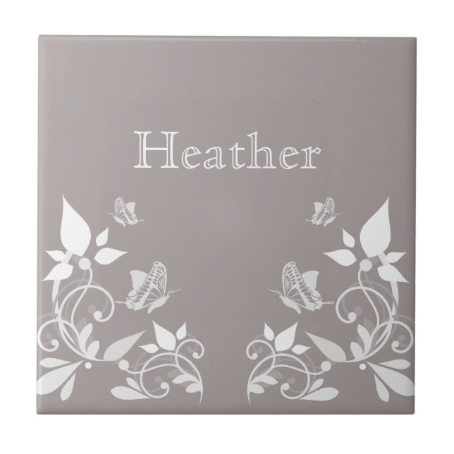 Ivory Butterfly Floral Tile (Front)